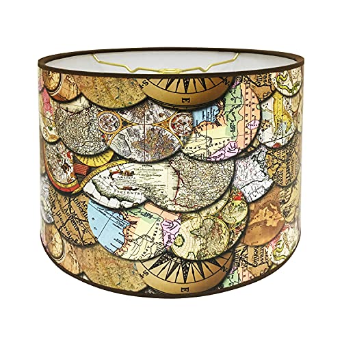 Royal Designs Inc Royal Designs, Inc. Trendy Decorative Handmade Drum Shade, Made in USA, 10in, HBC-8015-10, Victorian Maps - Image 1