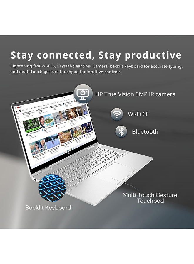 HP (Upgraded Version) Envy X360 2-in-1 Laptop With 15.6-Inch FHD Touchscreen Display, Core i7 1255U Processor/16GB RAM/1TB PCIe SSD/Intel Iris Xe Graphics/Windows 11 Pro + 32GB Hotface USB Card English Silver - Image 4