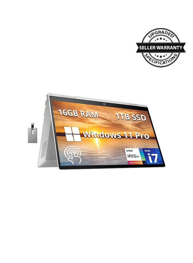HP (Upgraded Version) Envy X360 2-in-1 Laptop With 15.6-Inch FHD Touchscreen Display, Core i7 1255U Processor/16GB RAM/1TB PCIe SSD/Intel Iris Xe Graphics/Windows 11 Pro + 32GB Hotface USB Card English Silver - Image 1