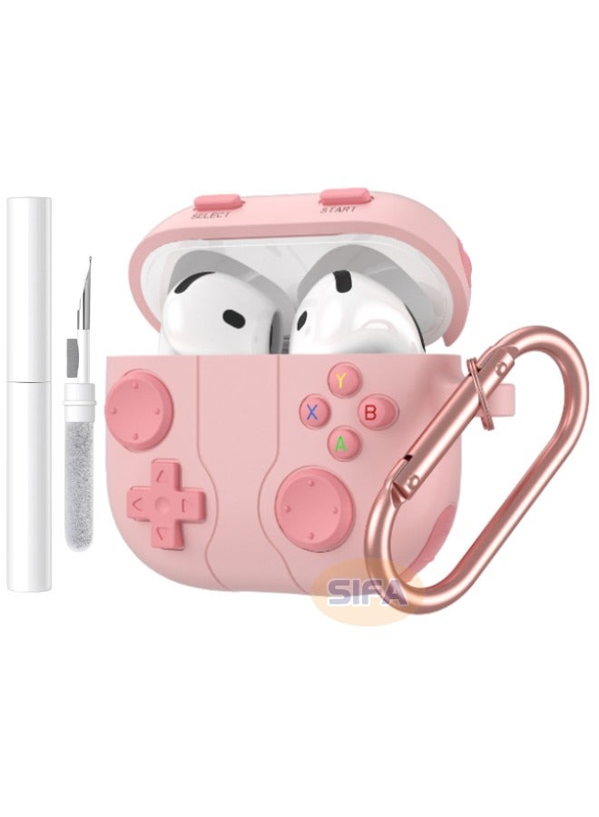 Airpods 4 Case Cover, 3D Game Console Design AirPods 4th Generation Case with Cleaner Kit, Soft Silicone Rugged Shockproof Case for Women Men with Keychain for Airpods 4 2024, Pink - Image 1
