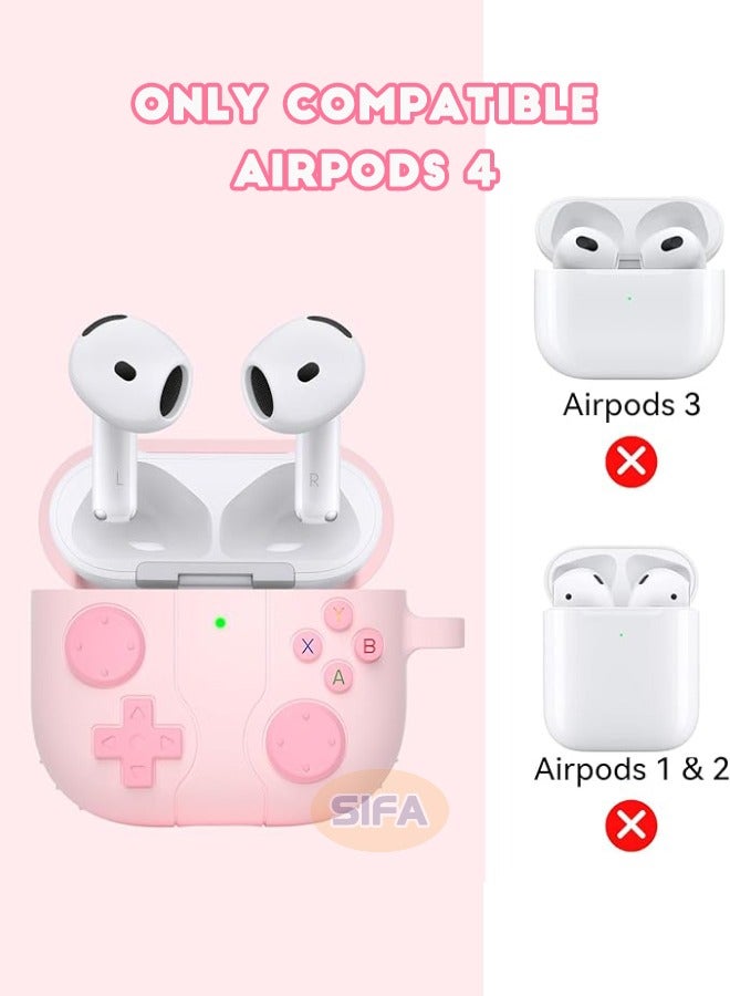 Airpods 4 Case Cover, 3D Game Console Design AirPods 4th Generation Case with Cleaner Kit, Soft Silicone Rugged Shockproof Case for Women Men with Keychain for Airpods 4 2024, Pink - Image 2