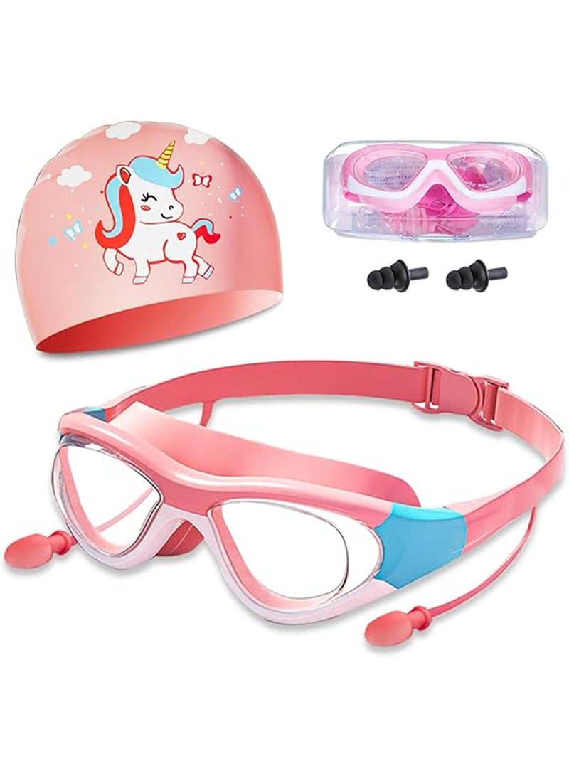 Topyich Swimming Goggles with Earplug, Swim Cap for Kids, Silicone Cartoon Swim Cap, No Leaking Soft Silicone Protection Lenses Waterproof Goggles for Children  - Image 2