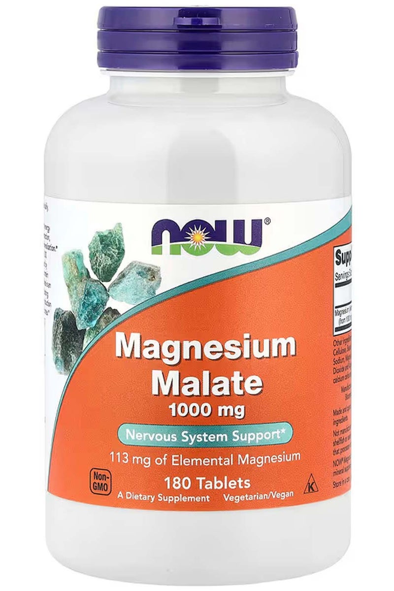 now Magnesium Dietary Supplement Magnesium Malate, 1000 mg, 180 Tablets - Image 1