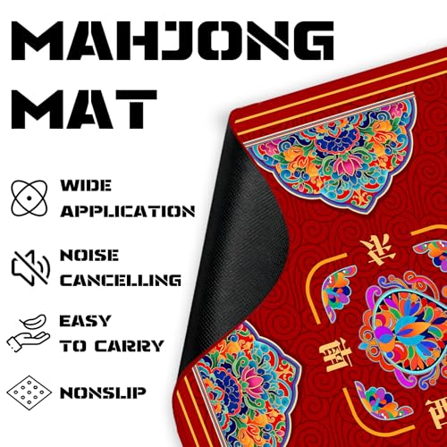 HEIFAM Mahjong Mat for Table Mahjong Table Mat Red Flower 31x 31in NonSlip Noise Reduction Mah Jong Mat with Carrying Bag Game Table Cover for Mahjongs Poker Card Dominoes Christmas Birthday Gift - Image 5