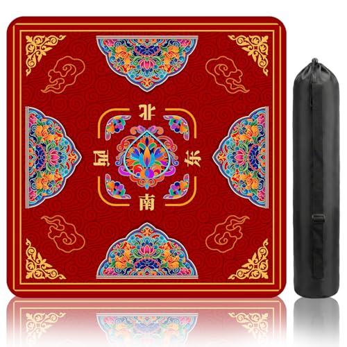 HEIFAM Mahjong Mat for Table Mahjong Table Mat Red Flower 31x 31in NonSlip Noise Reduction Mah Jong Mat with Carrying Bag Game Table Cover for Mahjongs Poker Card Dominoes Christmas Birthday Gift - Image 1