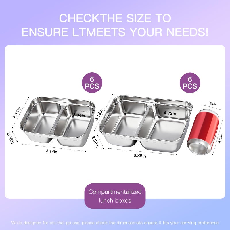 GIUOIDUO 12-Piece Stainless Steel Snack Containers Reusable, Grab and Go 2 Compartment Food Storage Containers with Leakproof Lids for Travel and Outdoor Camping School Lunch Prep Dishwasher Safe - Image 3