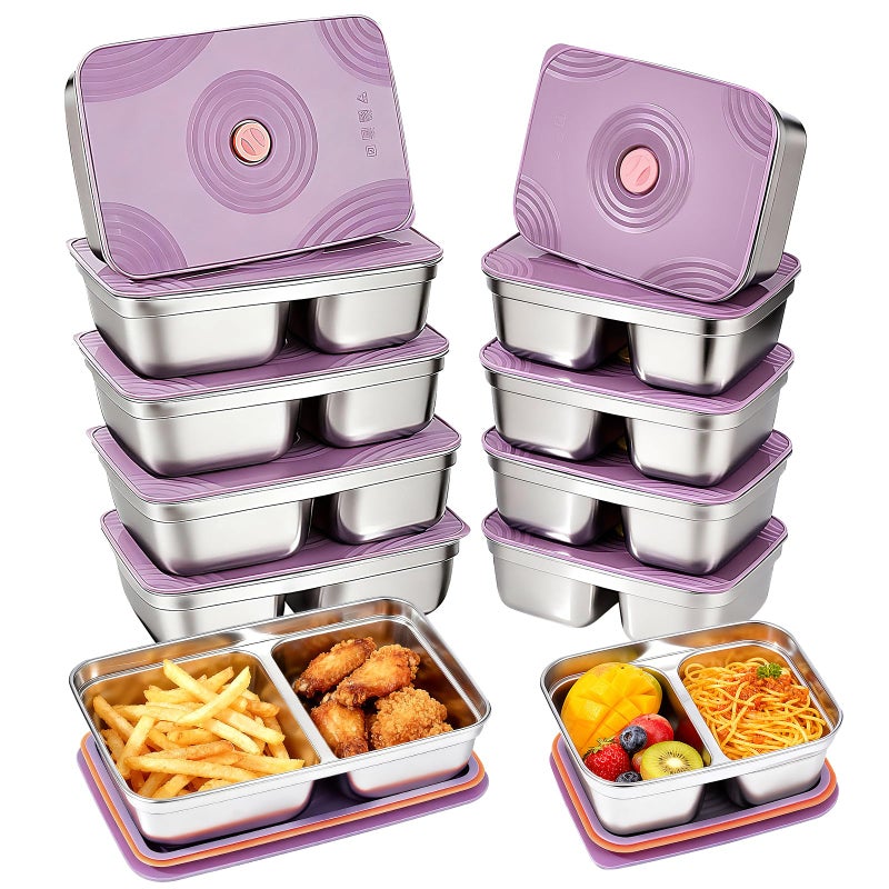 GIUOIDUO 12-Piece Stainless Steel Snack Containers Reusable, Grab and Go 2 Compartment Food Storage Containers with Leakproof Lids for Travel and Outdoor Camping School Lunch Prep Dishwasher Safe - Image 1