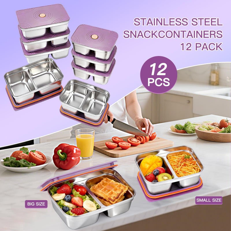 GIUOIDUO 12-Piece Stainless Steel Snack Containers Reusable, Grab and Go 2 Compartment Food Storage Containers with Leakproof Lids for Travel and Outdoor Camping School Lunch Prep Dishwasher Safe - Image 5