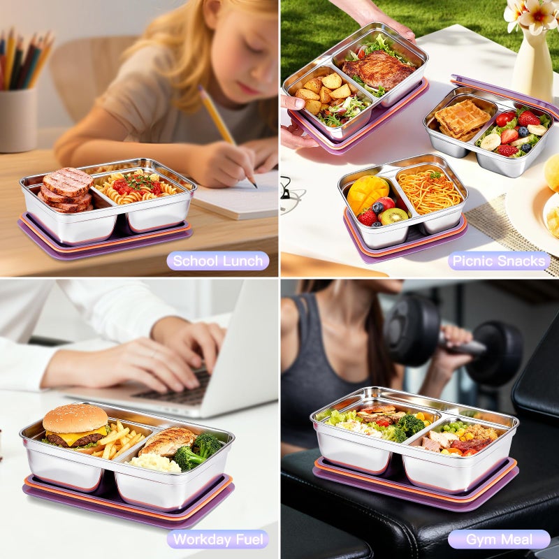 GIUOIDUO 12-Piece Stainless Steel Snack Containers Reusable, Grab and Go 2 Compartment Food Storage Containers with Leakproof Lids for Travel and Outdoor Camping School Lunch Prep Dishwasher Safe - Image 2