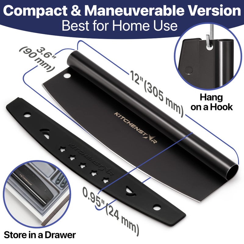 kitchen-star KitchenStar 12-Inch Pizza Cutter Rocker Blade - Sharp Stainless Steel Slicer Knife, Protective Cover, Black Nonstick, Small - Professional Pizza Oven Accessories - Image 5