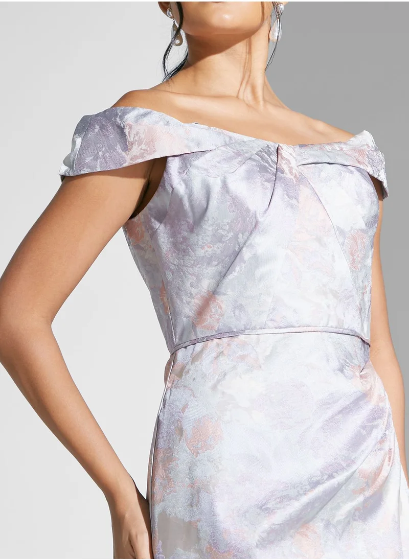 Adrianna Papell Bardot Floral Printed Dress