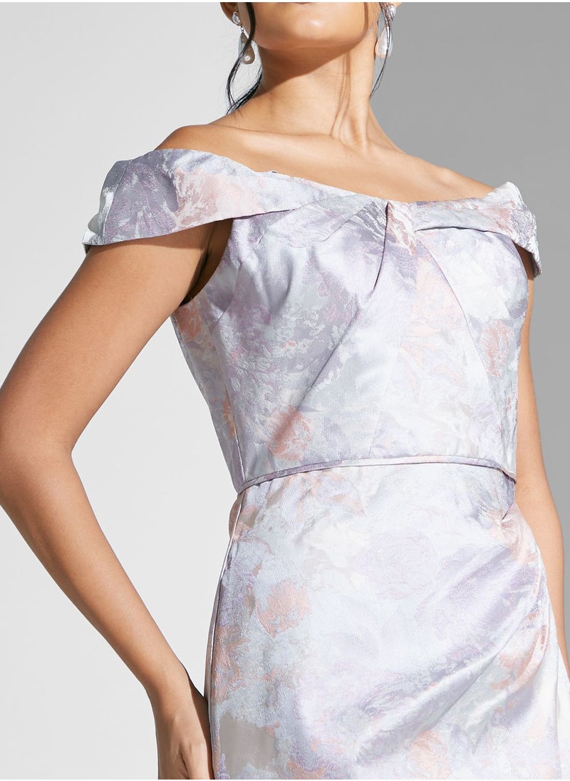 Adrianna Papell - Bardot Floral Printed Dress - Image 1