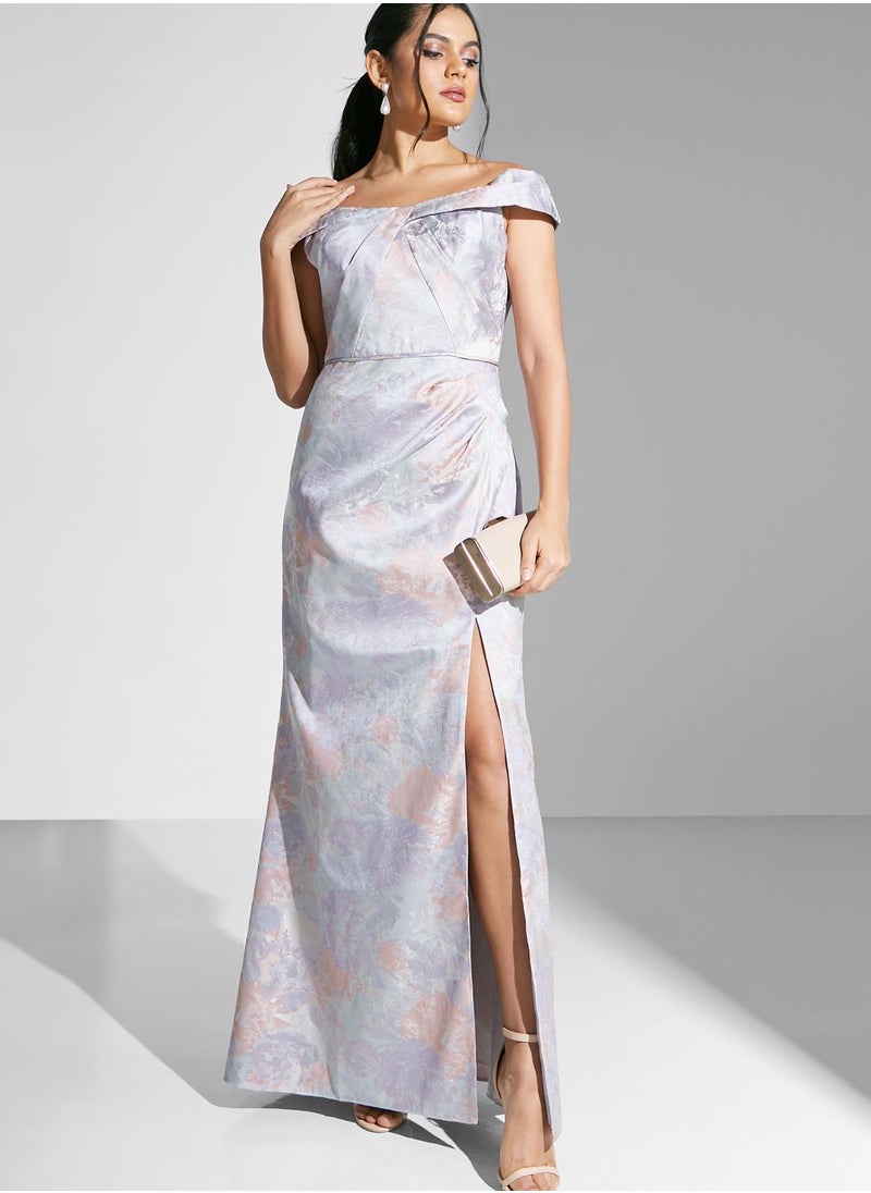 Adrianna Papell - Bardot Floral Printed Dress - Image 1