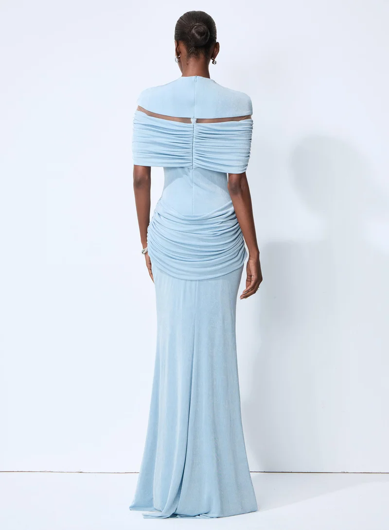 Sunfere  Softly Beautiful Blue Ruched Crisscross Knit Maxi Dress for Women | Best Price UAE