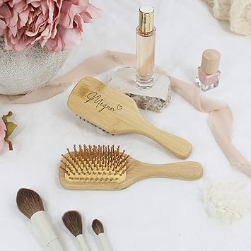 eBuyGB Personalised Hair Brush Name Heart Wooden Paddle Hairbrush Eco Hair Accessory Teenage Girl Flower Girl Gift Bridesmaid - Image 1
