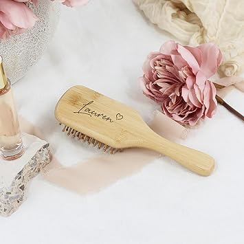 eBuyGB Personalised Hair Brush Name Heart Wooden Paddle Hairbrush Eco Hair Accessory Teenage Girl Flower Girl Gift Bridesmaid - Image 3