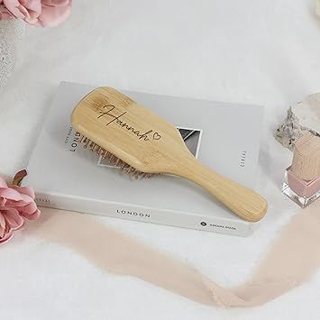 eBuyGB Personalised Hair Brush Name Heart Wooden Paddle Hairbrush Eco Hair Accessory Teenage Girl Flower Girl Gift Bridesmaid - Image 4