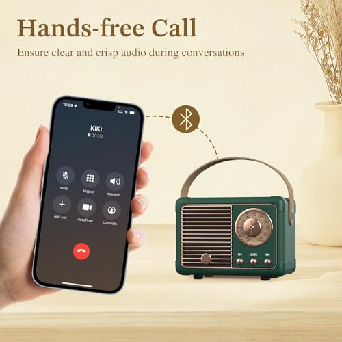 PRUNUS J-999 Retro Bluetooth Speaker,Vintage Decor,Mini Wireless Bluetooth Speaker,Cute Old Fashion Style Support USB/TF Card/AUX for Kitchen Desk Bedroom Office Party Outdoor(Green) - Image 4