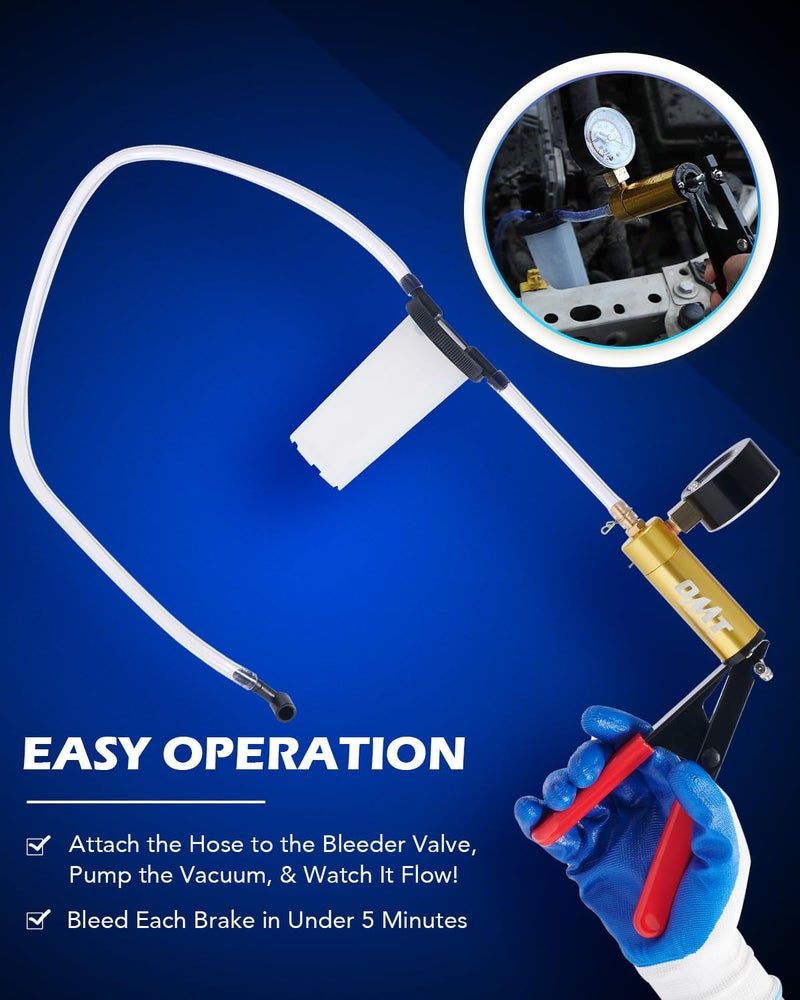 Orion Motor Tech Brake Bleeder Kit with Hand Pump and Pressure Gauge, Hand Vacuum Pump with Brake Bleeder Bottle Adapters Case & Gloves for One Person Brake Fluid Power Steering Fluid Bleeding - Image 3