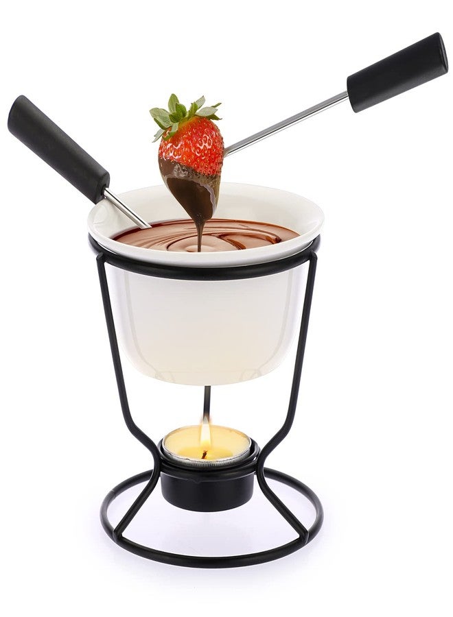 BSTKEY Ceramic Butter Warmer Set, Fondue Pot Melting Pot Set, Melt Hot Pot Round Bowl Set For Cheese Chocolate Butter Caramel, with 2 Dipping Forks - Image 1