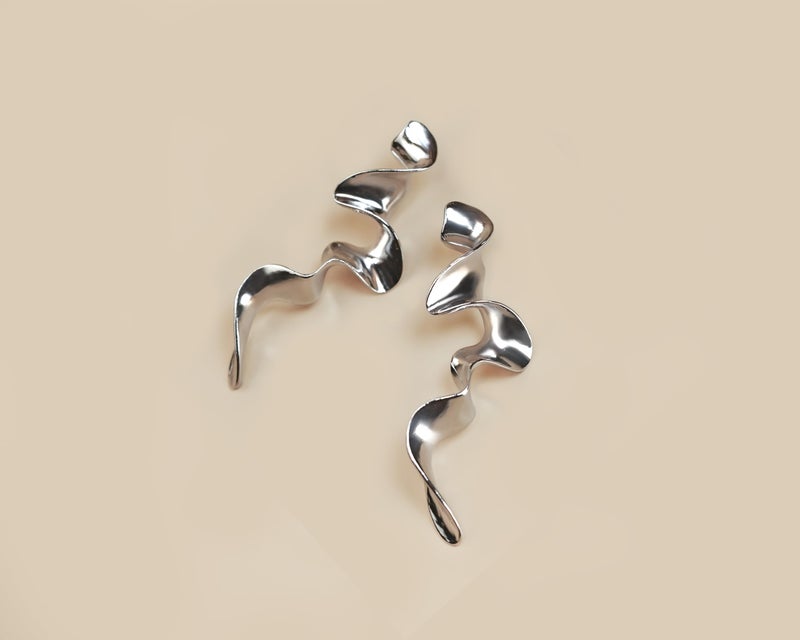 SNGIA Big Silver Plated Spiral Dressy Fashion Geometric Statement Earrings for Women by SNGIA, Large Chunky Trendy Vintage Drop Dangle Boho Earrings Jewelry Gifts. - Image 3