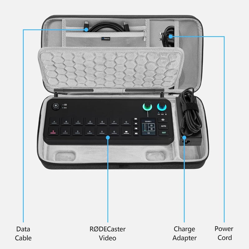 Geekria Audio Interface Carrying Case for RØDE RØDECaster Video - EVA Hard Shell Portable Travel Bag (Dark Gray) - Image 3