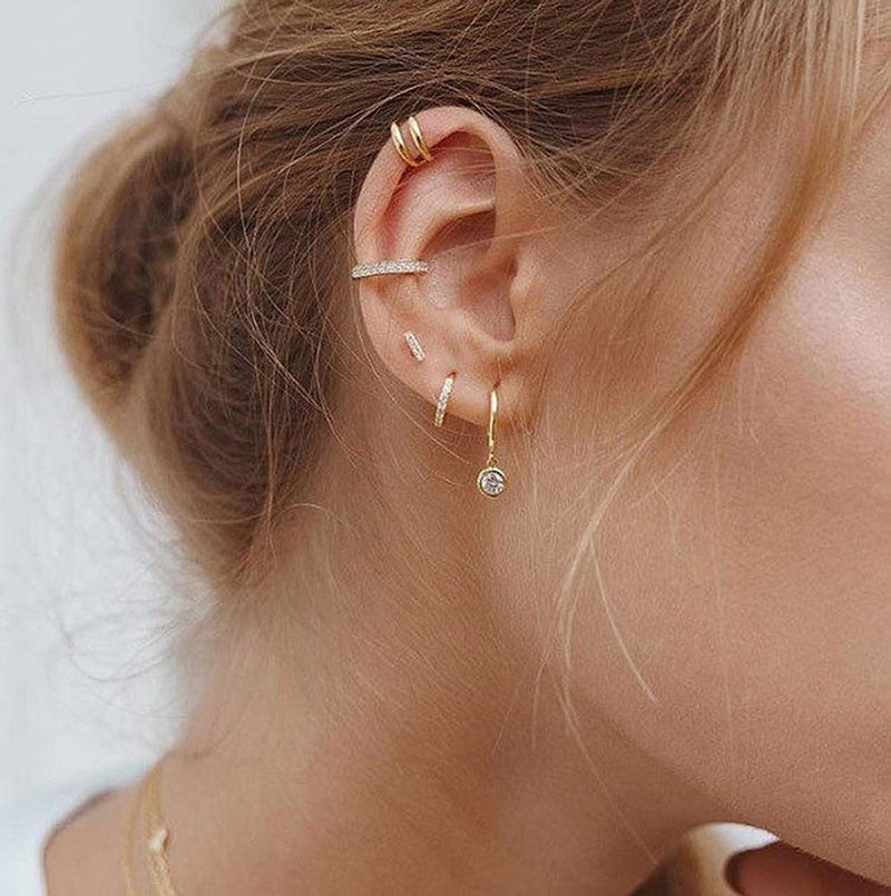 Dtja CZ Bezel Dangle Hoop Earrings for Women Girls 925 Sterling Silver Charms Minimalist Tiny Round Cubic Zirconia Drop Dangling Cartilage Helix Tragus Diamond Solicate Hypoallergenic Jewelry (Gold-Toned) - Image 5