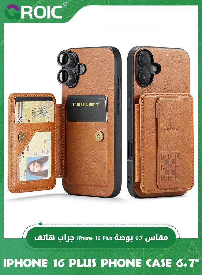 GROIC تصميم لحافظة آيفون 16 بلس 6.7 بوصة حافظة محفظة مع فيلم حماية عدسة الكاميرا ، حافظة محفظة قابلة للطي مع حاملة للوقوف ، ماغسيف مغناطيسي ، فتحات لحامل البطاقة غطاء حماية كامل - Image 1