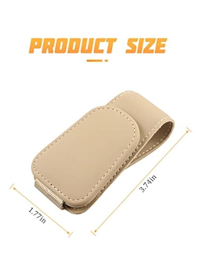 Generic Leather Sunglasses Holder for Car Sun Visor, Magnetic Eyeglasses Hanger with Ticket Card Clip, Auto Interior Accessory for SUV Pickup Truck (Beige)  - Image 3