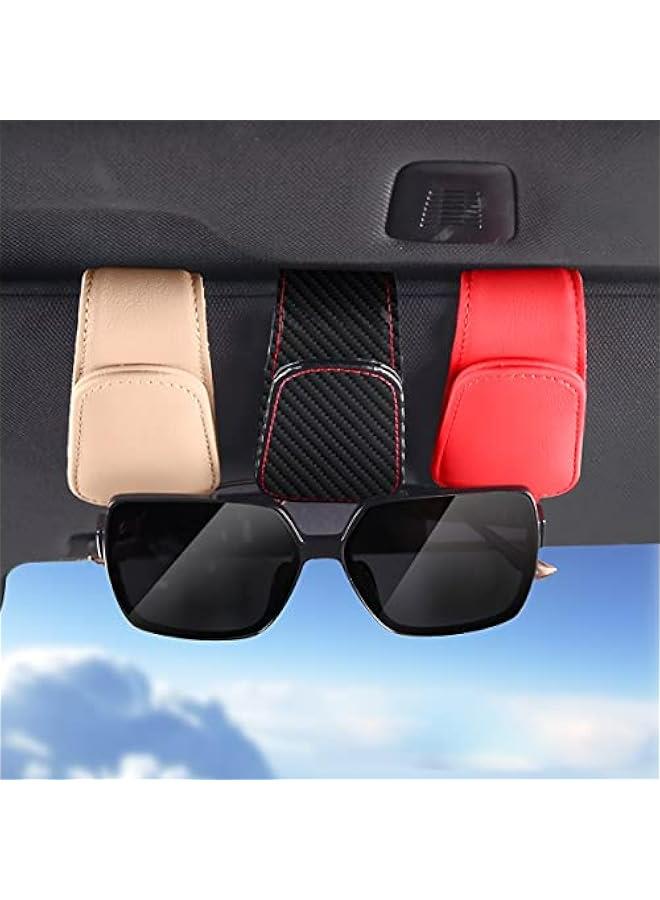 Generic Leather Sunglasses Holder for Car Sun Visor, Magnetic Eyeglasses Hanger with Ticket Card Clip, Auto Interior Accessory for SUV Pickup Truck (Beige)  - Image 5