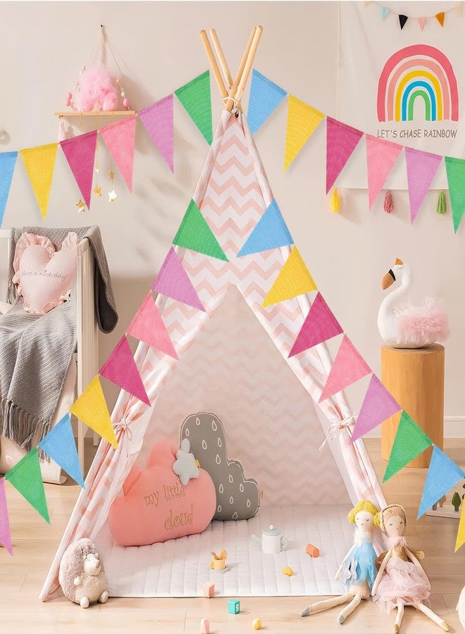 LEBERY 48 Flags Pennant Banner Flags Pastel Bunting Triangle Banner Rainbow Flags Hanging String Burlap Pennant Banners Garland for Outdoor Birthday Classroom Carnival Graduation Easter Patriotic Party Decor - Image 3