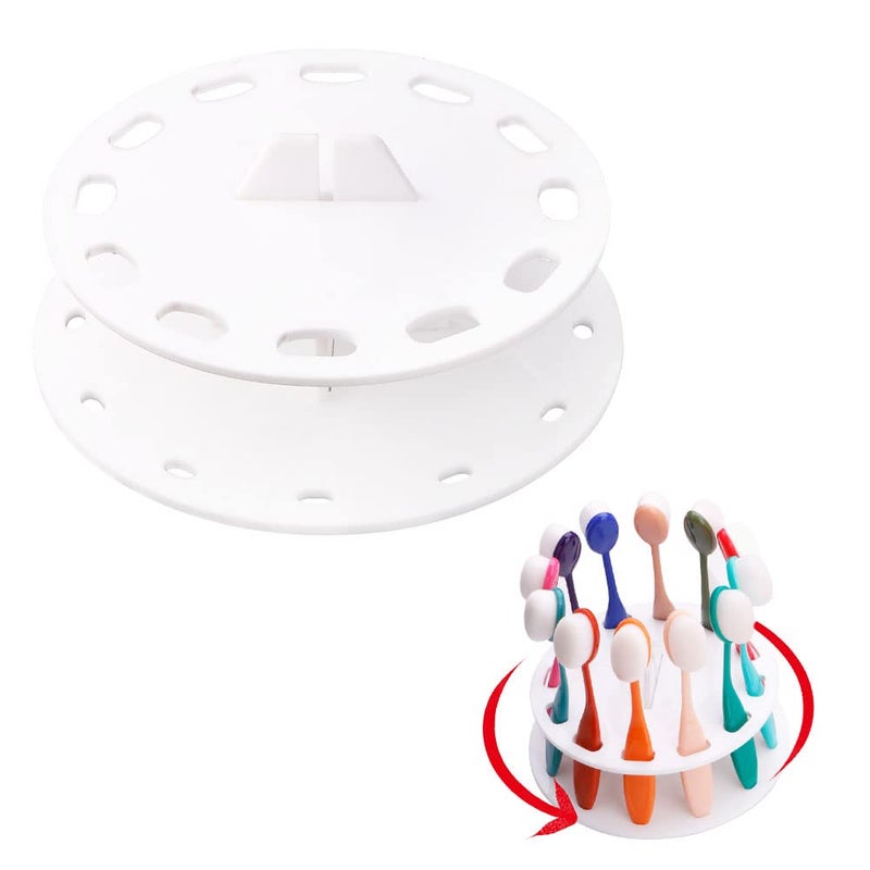 Yoseng 12 Hole Round Shape Drying Rack Storage Display Bracket Shelf Holder Spinning Storage Caddy for Oval Ink Blending Brushes BlenderWhite