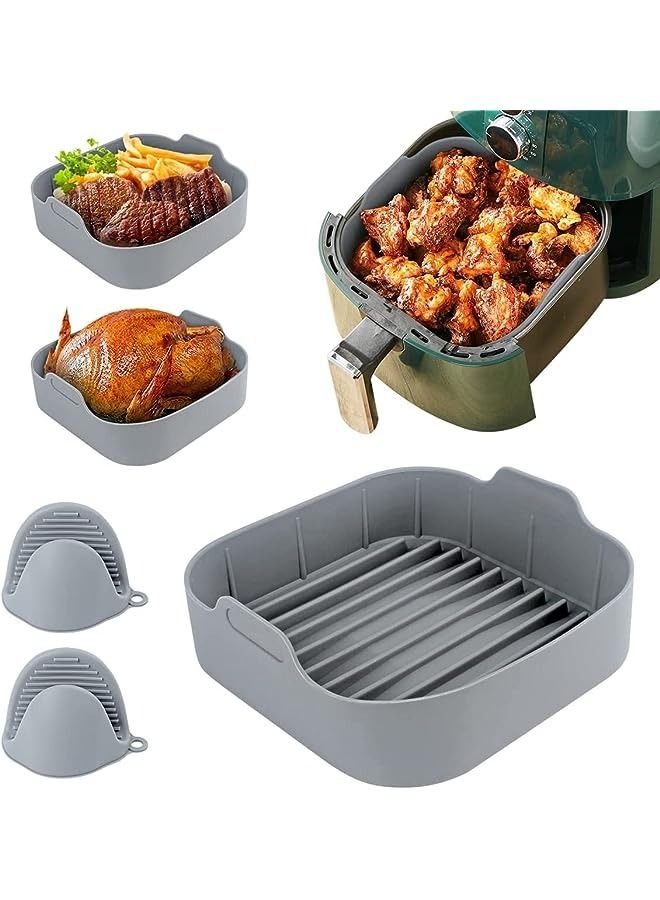 vesus Fryer Silicone Pot - Silicone Air Fryer Reusable Liners for 5.5 QT or Bigger Square, 8.1 Inch Food Safe Reusable Air Fryer Silicone Basket, Easy Cleaning Air Fryer Pan with Heat-proof Gloves - Image 1
