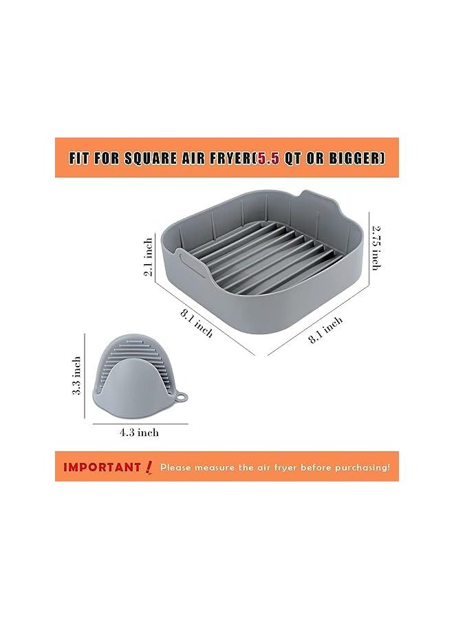 vesus Fryer Silicone Pot - Silicone Air Fryer Reusable Liners for 5.5 QT or Bigger Square, 8.1 Inch Food Safe Reusable Air Fryer Silicone Basket, Easy Cleaning Air Fryer Pan with Heat-proof Gloves - Image 3