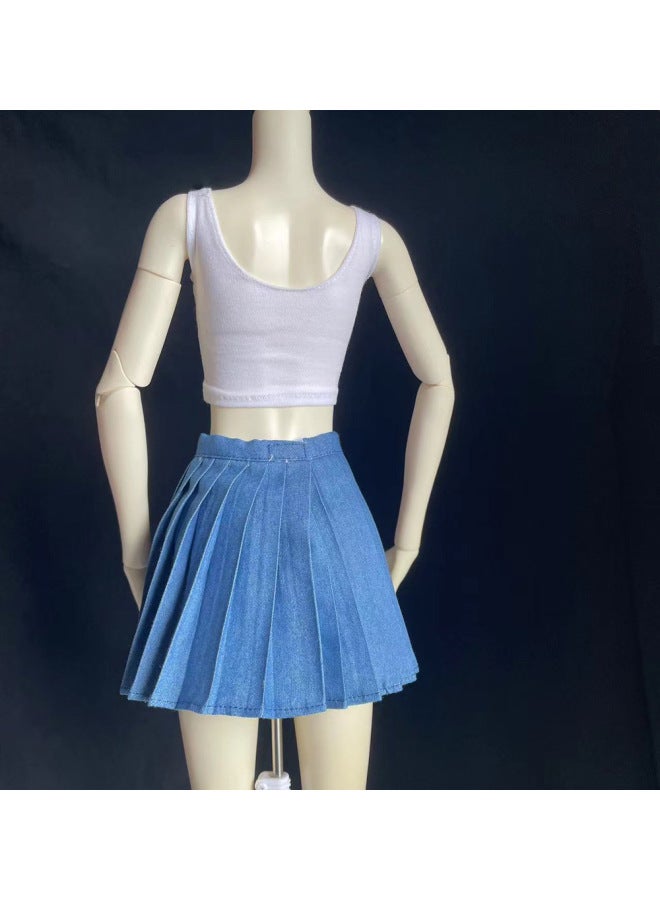1\3bjd Handmade Doll Ye Loli 60CM Doll Fashion Casual Clothes Vest Pleated Skirt-Color:23 Denim Skirt (Denim Fabric)-Height:3 Minutes Bjd Size (same As 3 Minutes)  - Image 1