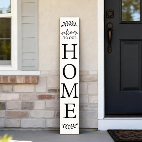 Cpcdaosk Welcome Sign for Front Porch 47 Large Wooden Welcome to Our Home Sign Door Hanging Standing Plaque Farmhouse Vertical Outdoor Porch Decorations for Yard Patio Entrance White - Image 1
