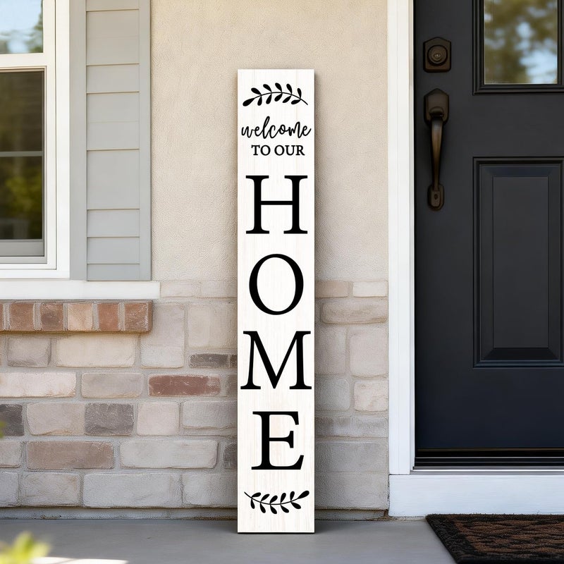 Cpcdaosk Welcome Sign for Front Porch 47 Large Wooden Welcome to Our Home Sign Door Hanging Standing Plaque Farmhouse Vertical Outdoor Porch Decorations for Yard Patio Entrance White - Image 2