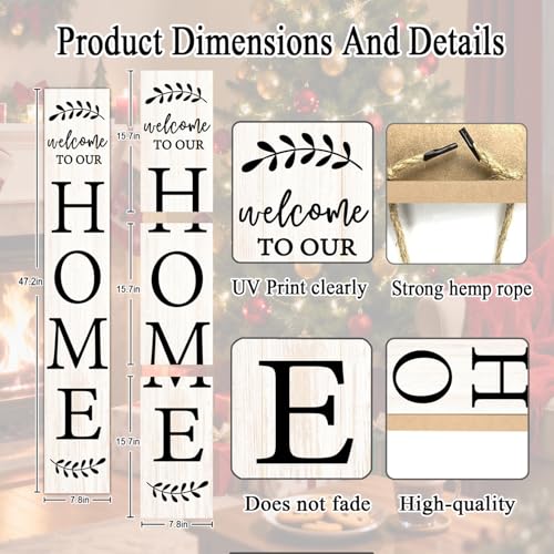 Cpcdaosk Welcome Sign for Front Porch 47 Large Wooden Welcome to Our Home Sign Door Hanging Standing Plaque Farmhouse Vertical Outdoor Porch Decorations for Yard Patio Entrance White - Image 3