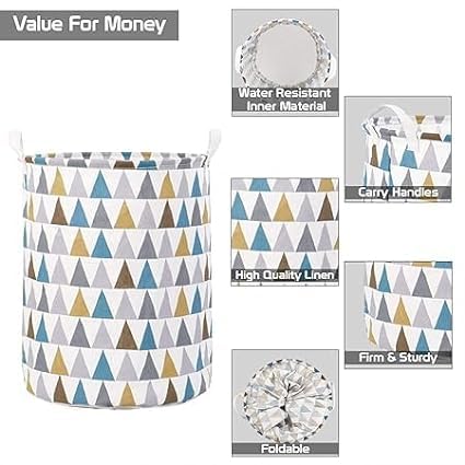 smart buy Round Cloth Foldable Laundry Basket Bag, Volume:40 L,Multi Color Collapsible Laundry Basket with Zippered Lid (42 X 42 X 49 cm) Multi Colour (pack of 1) - Image 3