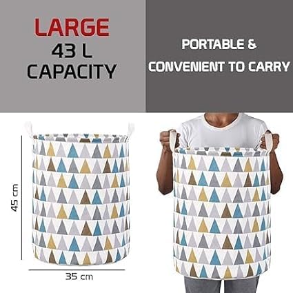 smart buy Round Cloth Foldable Laundry Basket Bag, Volume:40 L,Multi Color Collapsible Laundry Basket with Zippered Lid (42 X 42 X 49 cm) Multi Colour (pack of 1) - Image 2