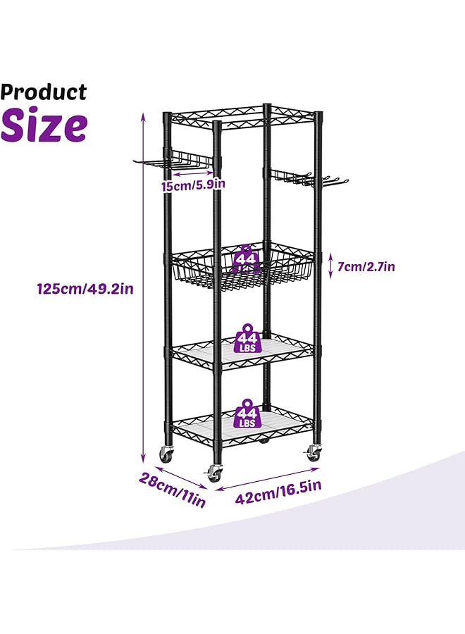 Solerconm Dumbbell Rack with 3 Tier Shelf Yoga Mat Storage Metal Home Gym Workout Equipment Storage Organizer with Hooks & Wheels (Black 43 x 29 x 120 CM) - Image 3