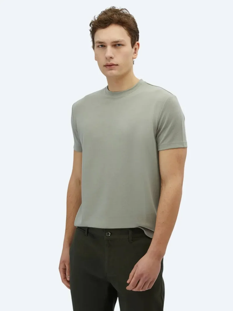 كيب تيشيرت رمادي سادة برقبة دائرية