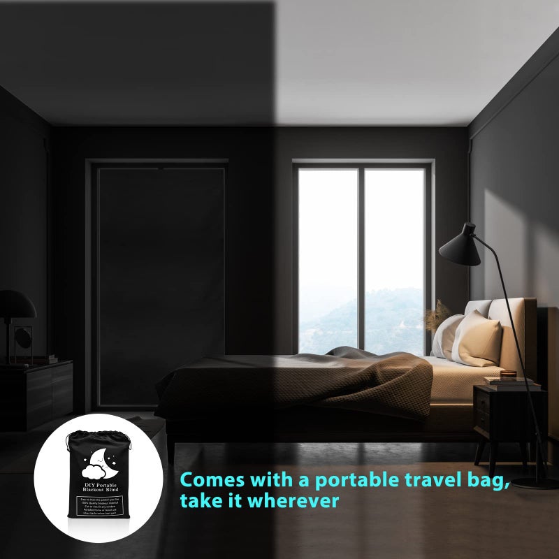 BCJJ Blackout Curtains, Portable Window Curtain Shade 100% Black Out Room Darkening Light Blocking Drapes for Bedroom Living Room - Black & Silver - Image 5
