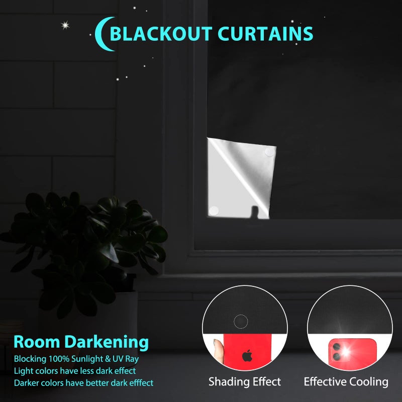 BCJJ Blackout Curtains, Portable Window Curtain Shade 100% Black Out Room Darkening Light Blocking Drapes for Bedroom Living Room - Black & Silver - Image 2