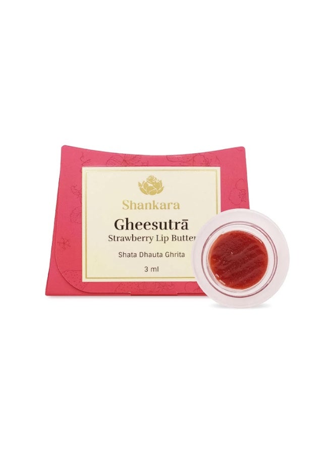 Shankara Gheesutrā Strawberry Lip Butter, Ayurvedic Lip Balm for Soothing Dry, Inflamed, and Chapped Lips - Nourishment, Moisturizing, and Hydration up to 12 Hours- 3ml - Image 1