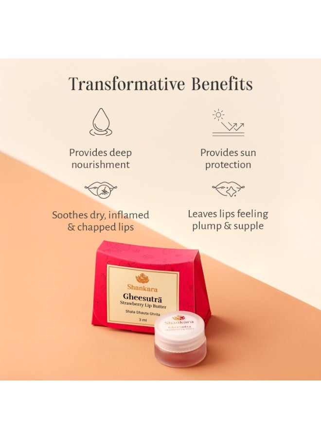 Shankara Gheesutrā Strawberry Lip Butter, Ayurvedic Lip Balm for Soothing Dry, Inflamed, and Chapped Lips - Nourishment, Moisturizing, and Hydration up to 12 Hours- 3ml - Image 2