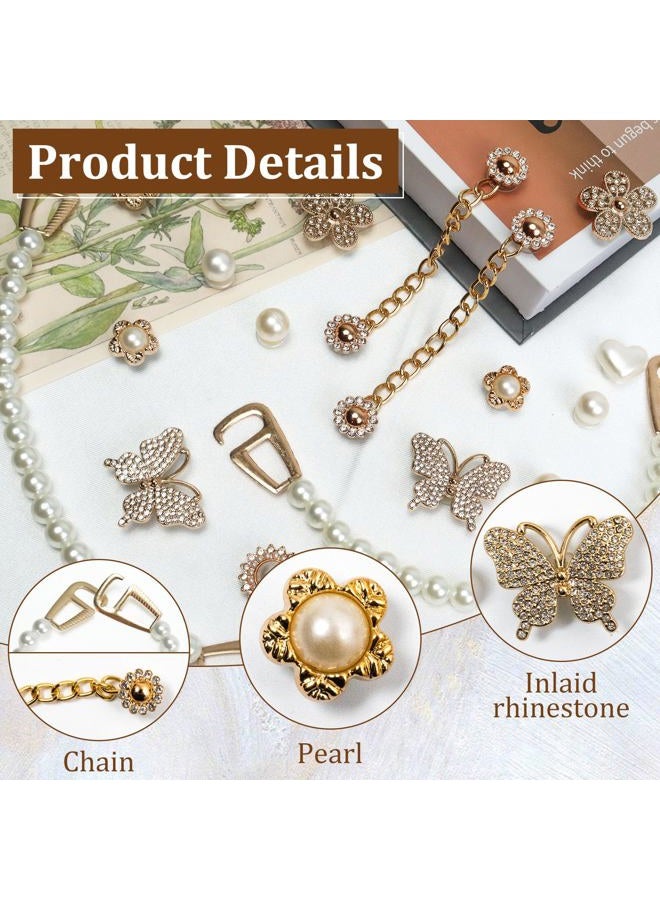 COAUXOG 20Pcs Gold Bling Shoe Charms Women Luxury Rhinestone Pearl Bling Jewelry Shoe Charms Gold Rhinestone Butterfly Flower Pearl Chain Shoe Decoration Clogs Shoes Fashion Charms Christmas Birthday Gift - Image 3