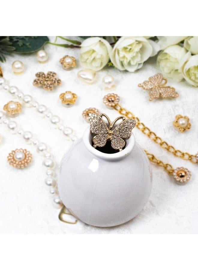 COAUXOG 20Pcs Gold Bling Shoe Charms Women Luxury Rhinestone Pearl Bling Jewelry Shoe Charms Gold Rhinestone Butterfly Flower Pearl Chain Shoe Decoration Clogs Shoes Fashion Charms Christmas Birthday Gift - Image 4