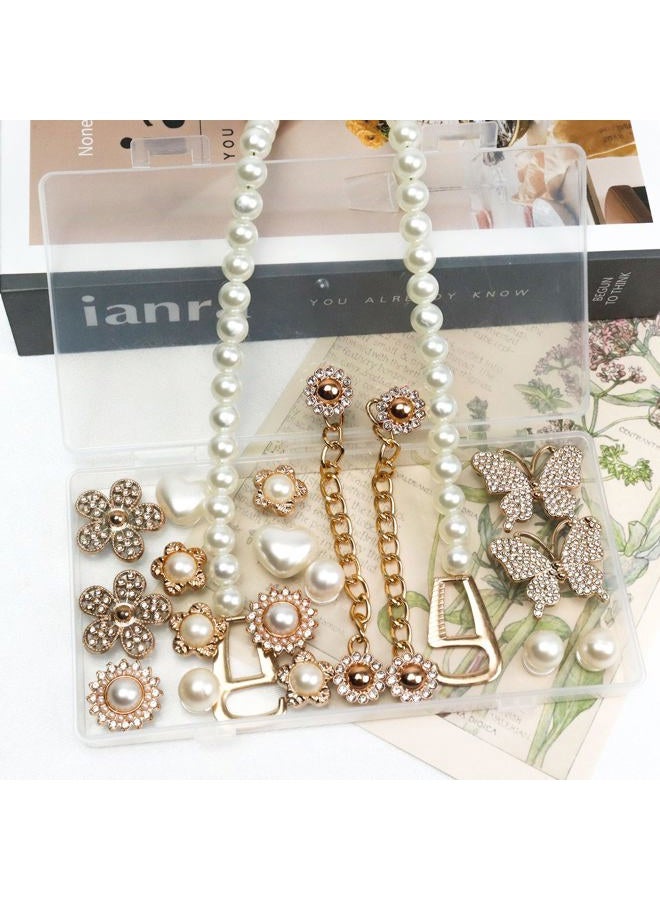 COAUXOG 20Pcs Gold Bling Shoe Charms Women Luxury Rhinestone Pearl Bling Jewelry Shoe Charms Gold Rhinestone Butterfly Flower Pearl Chain Shoe Decoration Clogs Shoes Fashion Charms Christmas Birthday Gift - Image 5