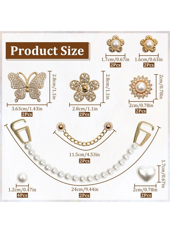 COAUXOG 20Pcs Gold Bling Shoe Charms Women Luxury Rhinestone Pearl Bling Jewelry Shoe Charms Gold Rhinestone Butterfly Flower Pearl Chain Shoe Decoration Clogs Shoes Fashion Charms Christmas Birthday Gift - Image 2